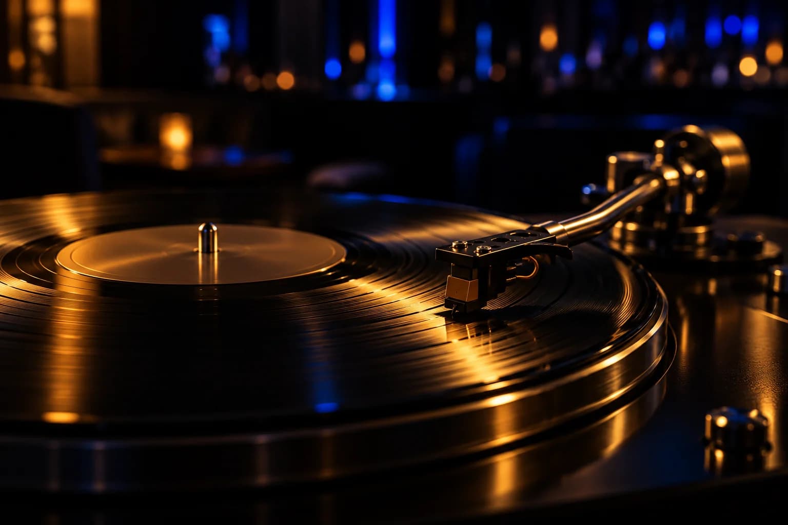 Vinilo iluminado con reflejos cálidos, en un visual ilustrativo
